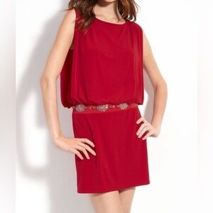 Laundry by Shelli Segal Jersey Blouson Back Keyhole Dress- Red/ Size 2